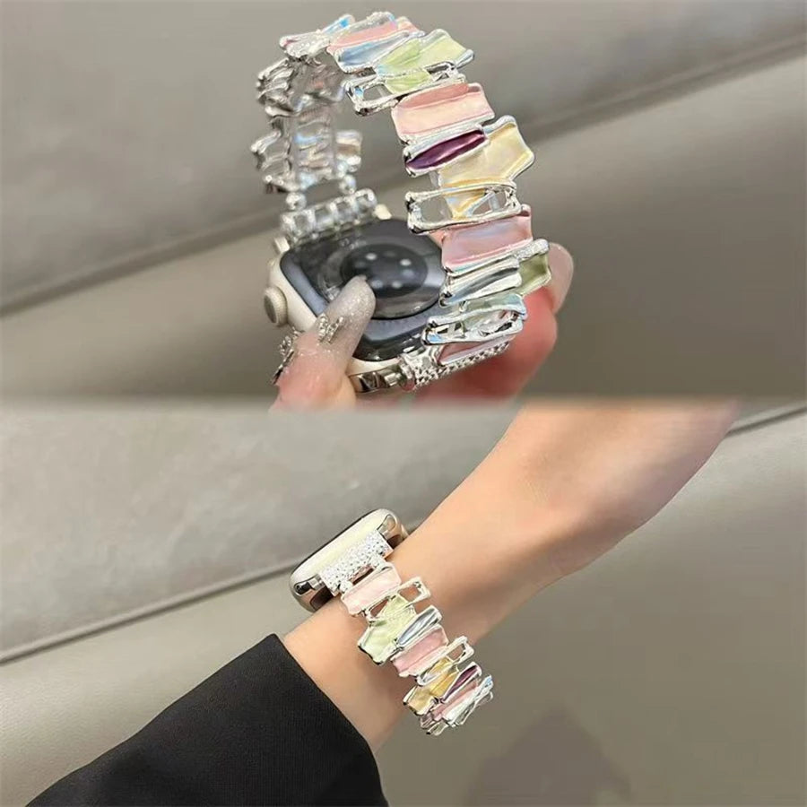 Luxury Crystal Elastic Apple Watch Band – Shiny Rhinestone Stretch Bracelet Strap