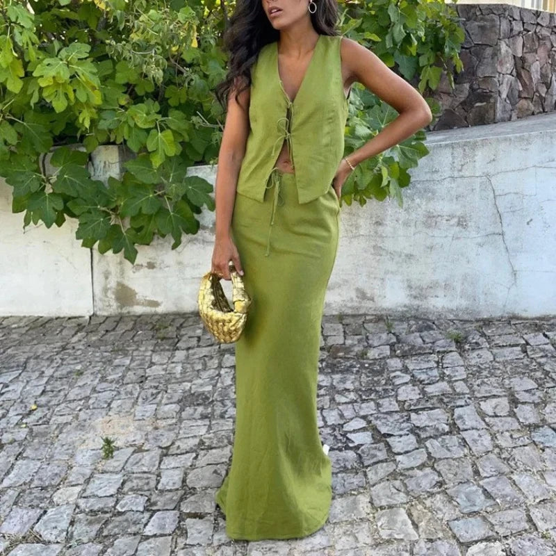 Two-Piece High Waist Skirt & Vest Set
