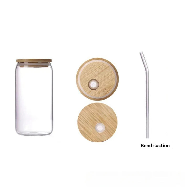 Glass Cup with Wooden Lid & Straw