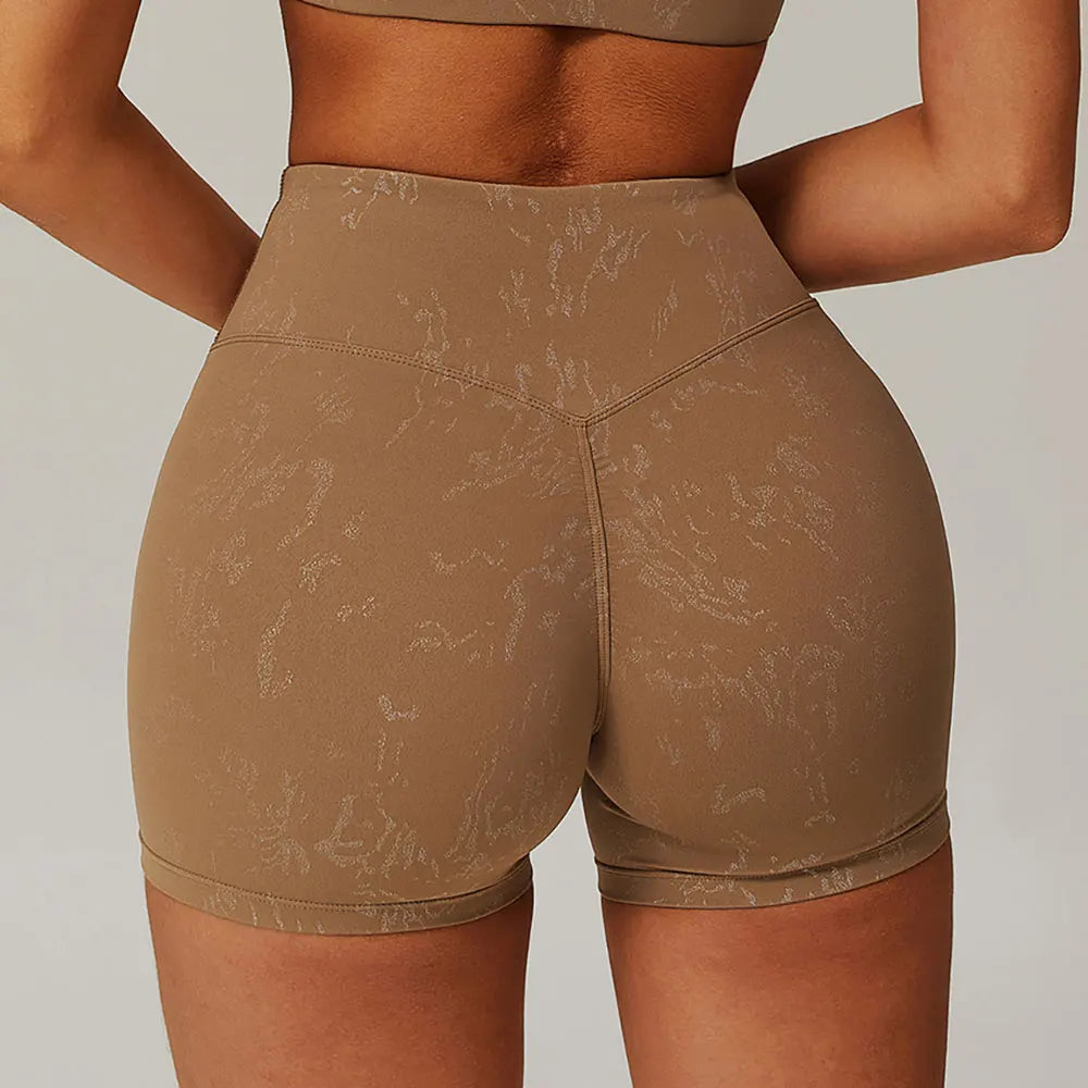 Printed High-Waist Push-Up Yoga Shorts – Multi Colors