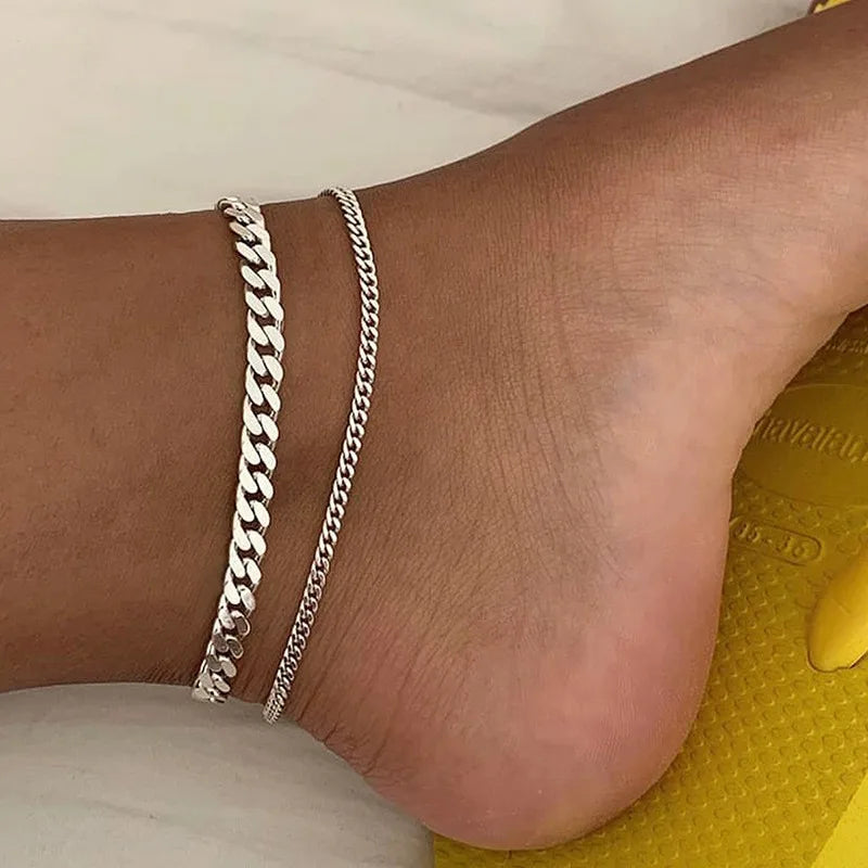 Minimalist Cuban Link Anklet – Gold & Silver