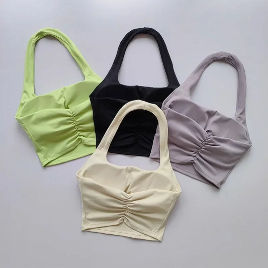 Women's Backless Halter Yoga Crop Top – Padded Sports Bra