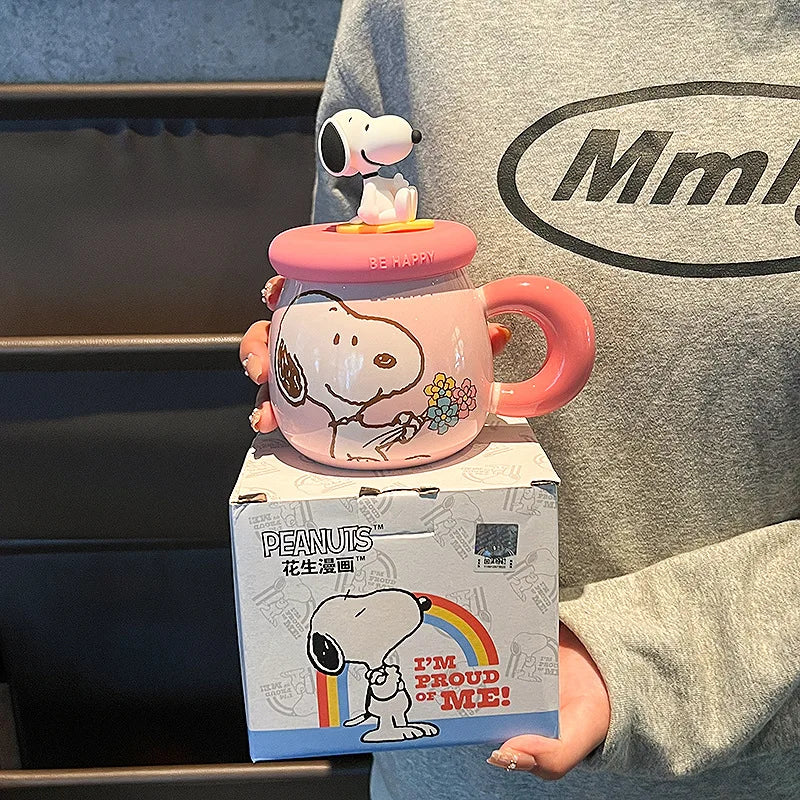 Snoopy Ceramic Mug with Lid & Straw – 500ml