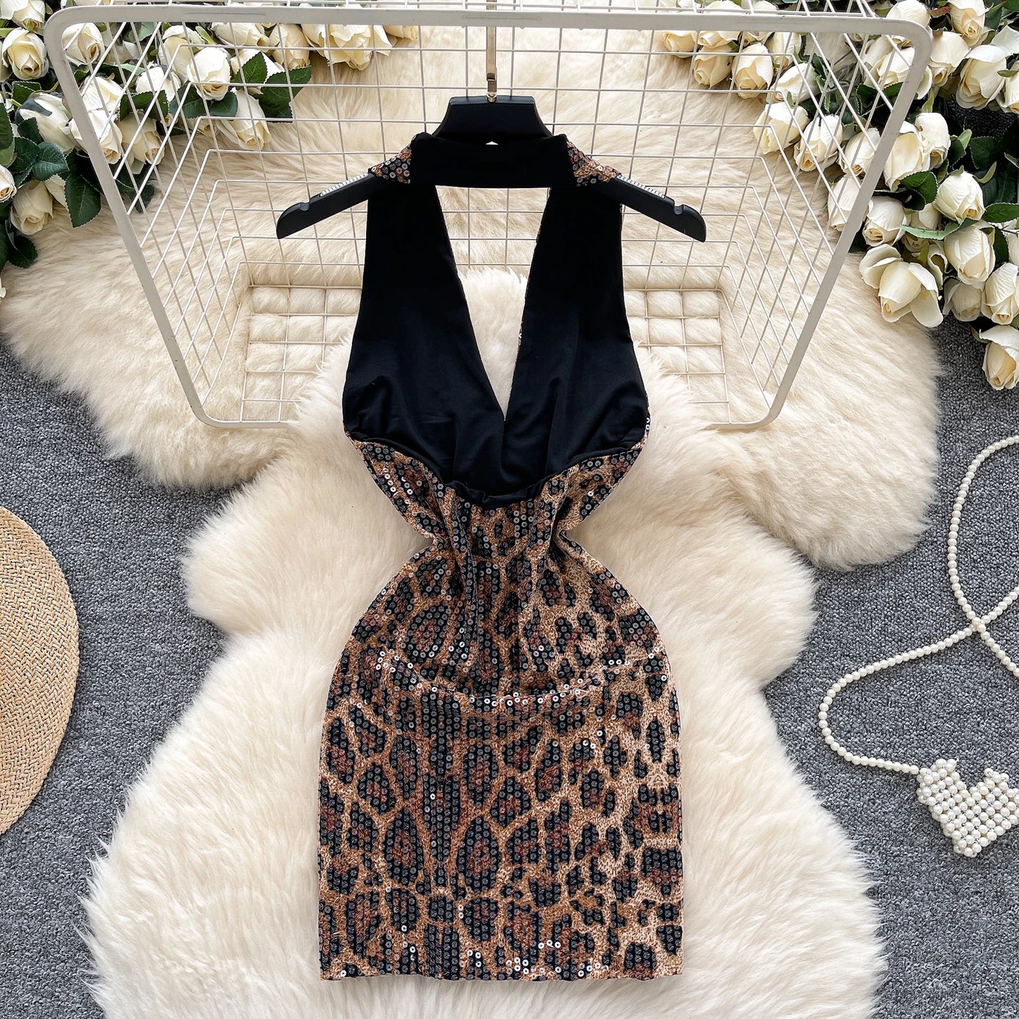 Leopard Print Halter Bodycon Dress