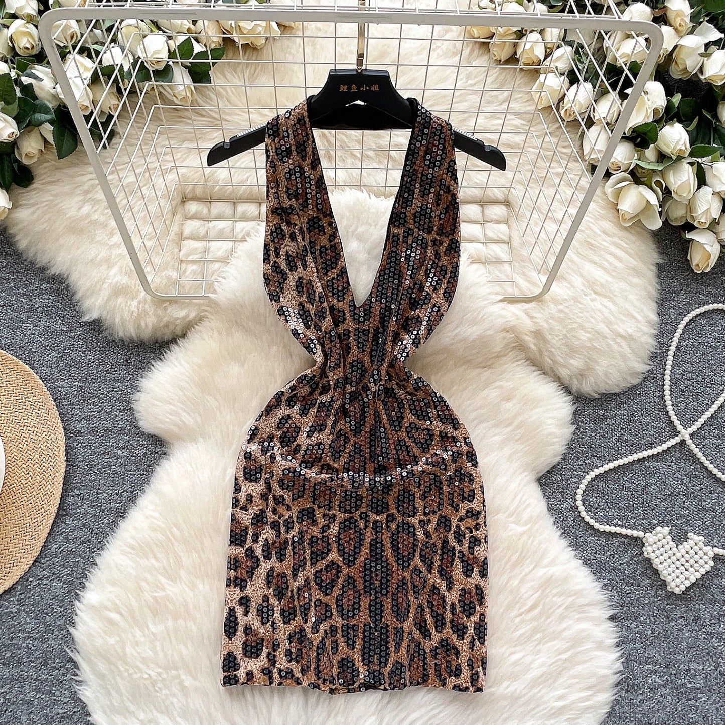 Leopard Print Halter Bodycon Dress