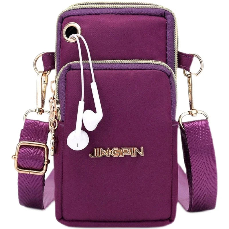 Women's Mobile Phone Crossbody Bag – 3-Layer Wallet with Headphone Plug