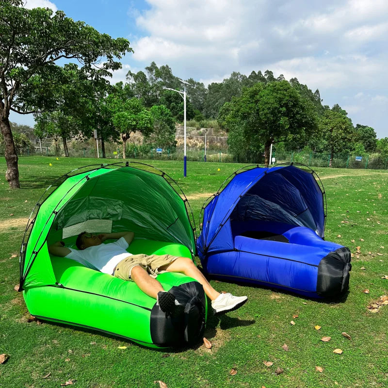 Portable Inflatable Camping Sofa with Sunshade – Outdoor Air Lounger Bed