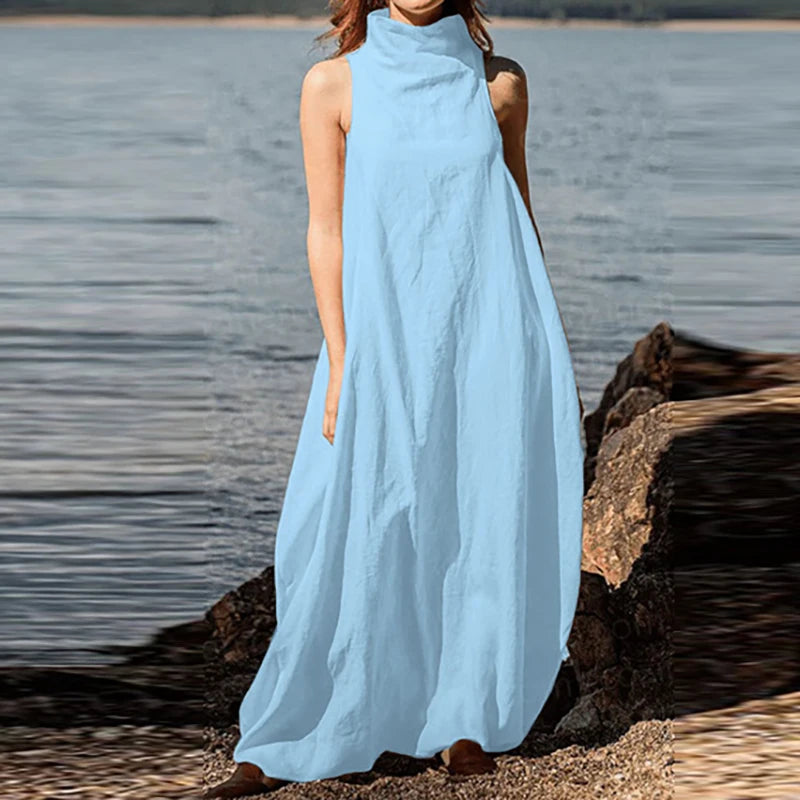 Sleeveless Linen Maxi Dress – Elegant & Relaxed Style