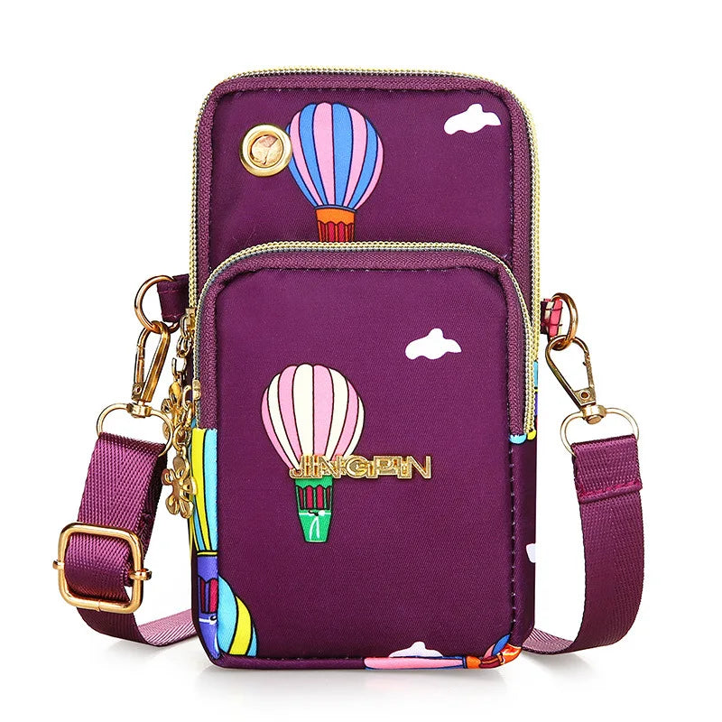 Women's Mobile Phone Crossbody Bag – 3-Layer Wallet with Headphone Plug