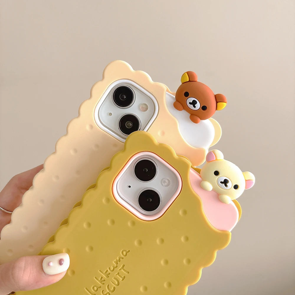 Funny Rilakkuma Bear Sandwich Biscuit Soft Silicone Case – For iPhone 11 to 16 Pro Max