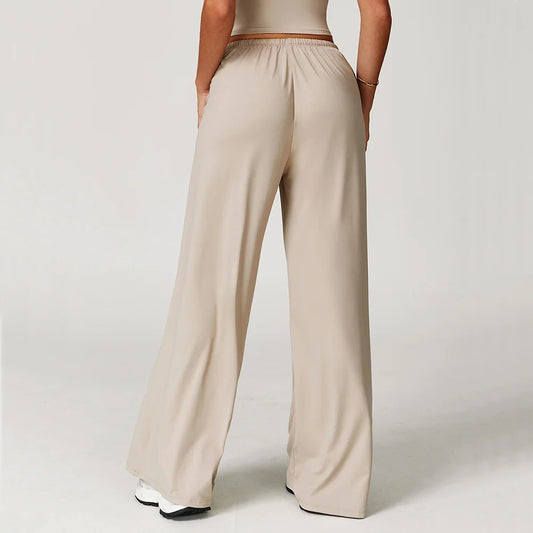 High-Waist Wide-Leg Yoga Pants with Drawstring – Multi Colors