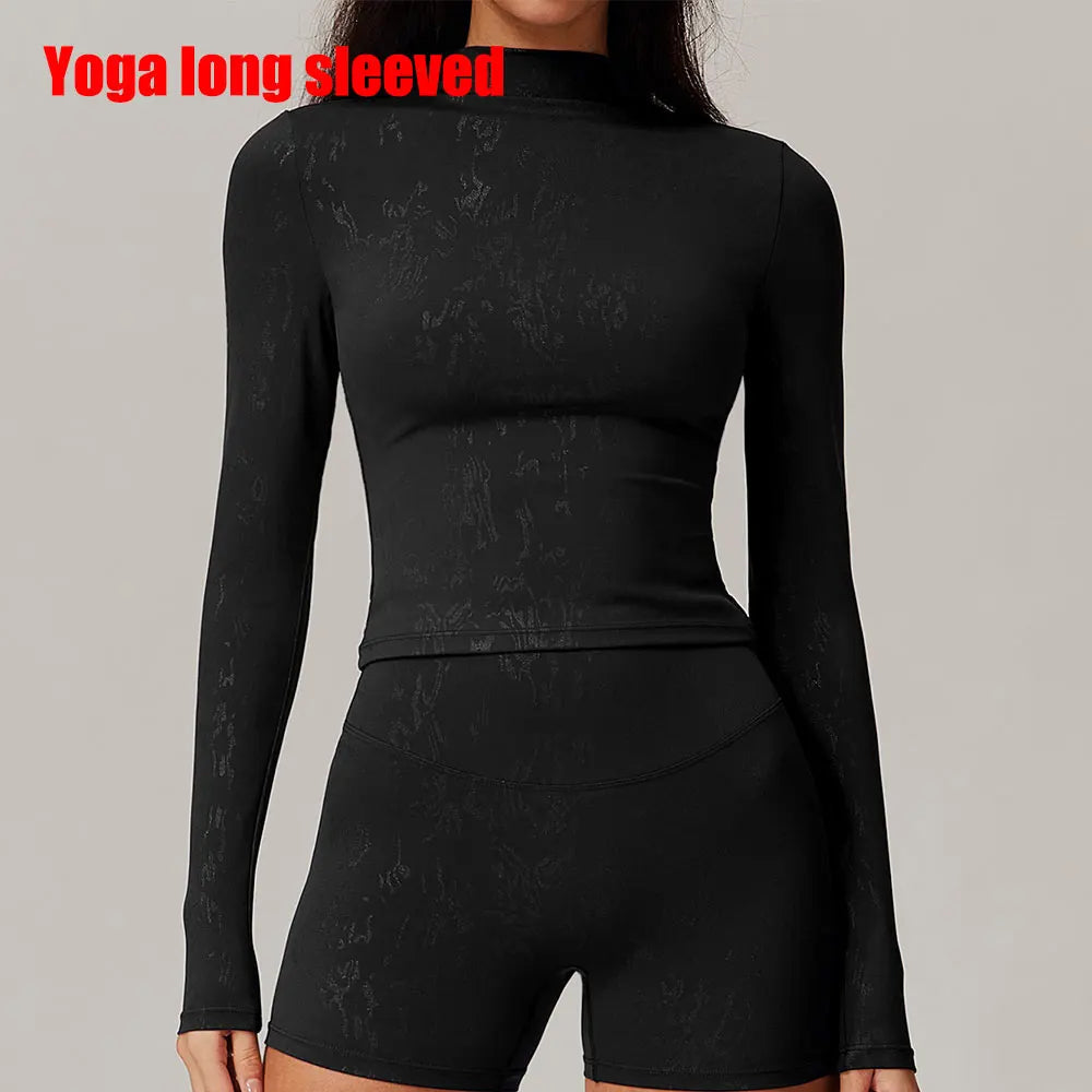 Printed Long Sleeve Yoga Top – Push Up Dry Fit Elastic Fitness Shirt