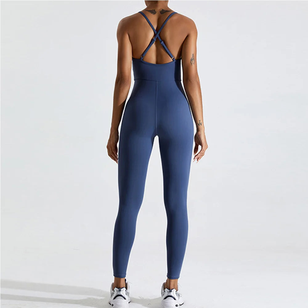 Women's Open Back Yoga Jumpsuit – One-Piece Activewear for Fitness and Gym