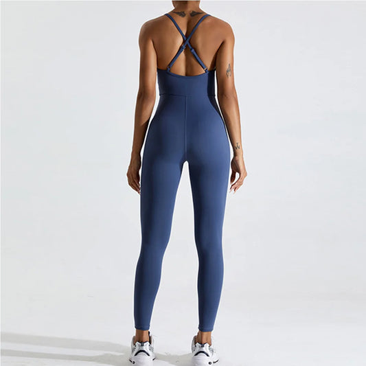 Women's Open Back Yoga Jumpsuit – One-Piece Activewear for Fitness and Gym