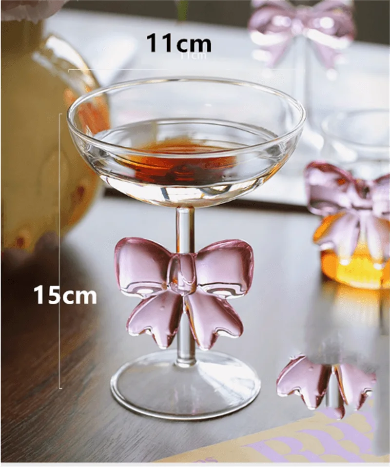 Transparent Glass Cup with Large Pink Bow