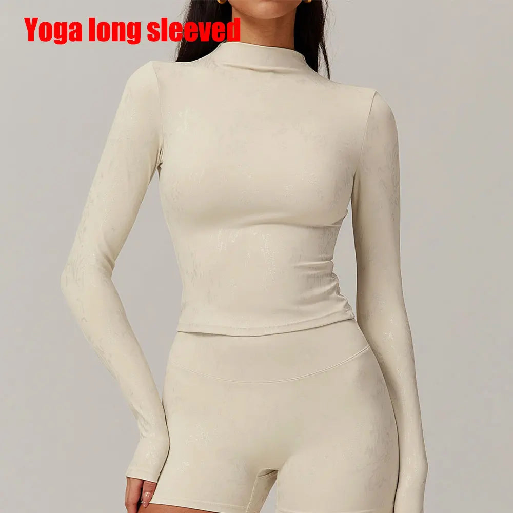 Printed Long Sleeve Yoga Top – Push Up Dry Fit Elastic Fitness Shirt