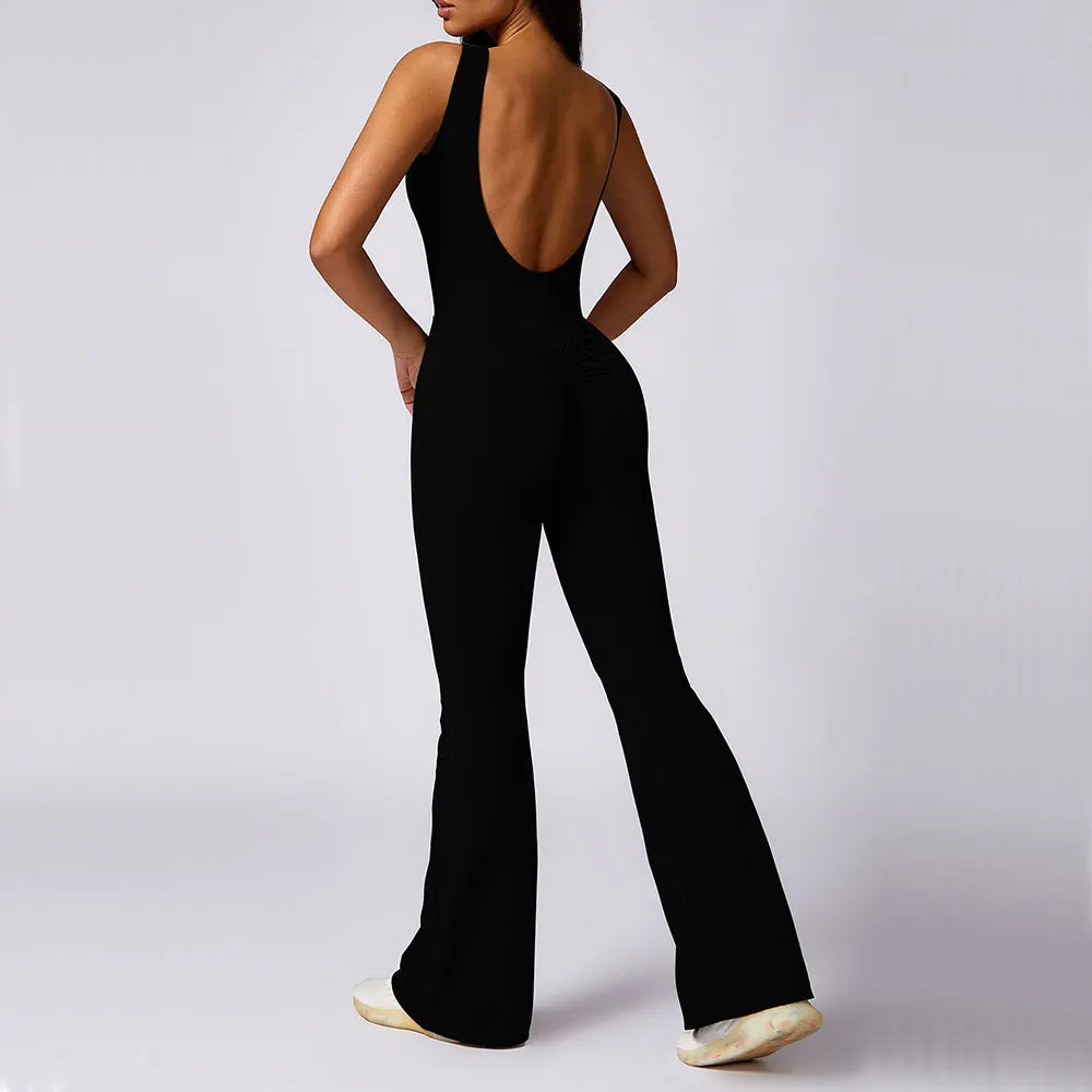 Women's Scrunch Butt Yoga Jumpsuit – Wide-Leg Stretch Bodysuit for Training