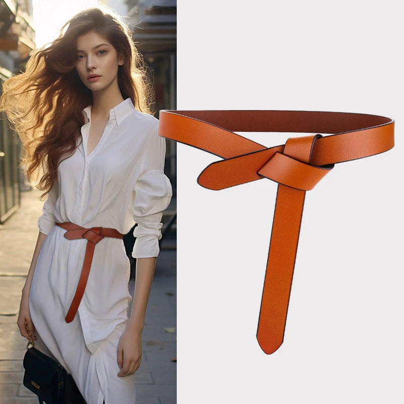 Soft Leather Tie Belt with Vintage Knot Design