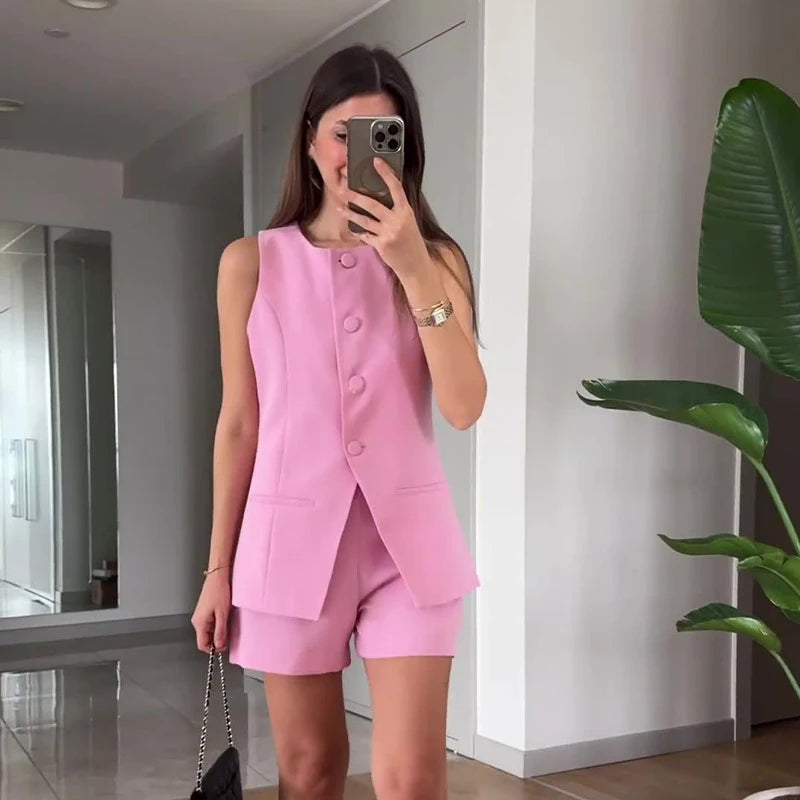 Sleeveless Vest and Shorts Suit Set