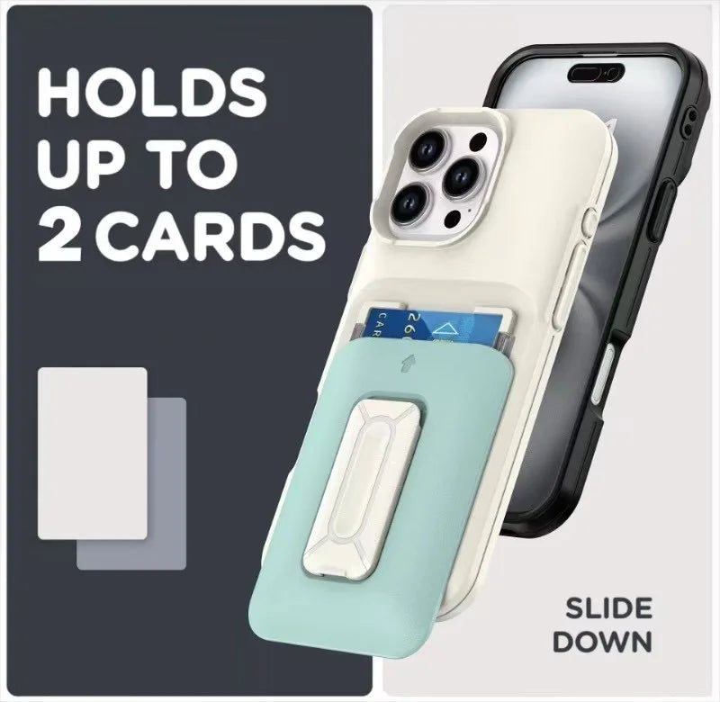 New Korean Sliding Card Holder Kickstand Protective Phone Case for iPhone 11 to iPhone 16 Pro Max – Stylish Multi-Functional Cover
