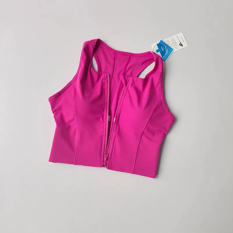 Women's High-Impact Sports Bra – Front Zipper Shockproof Fitness Top