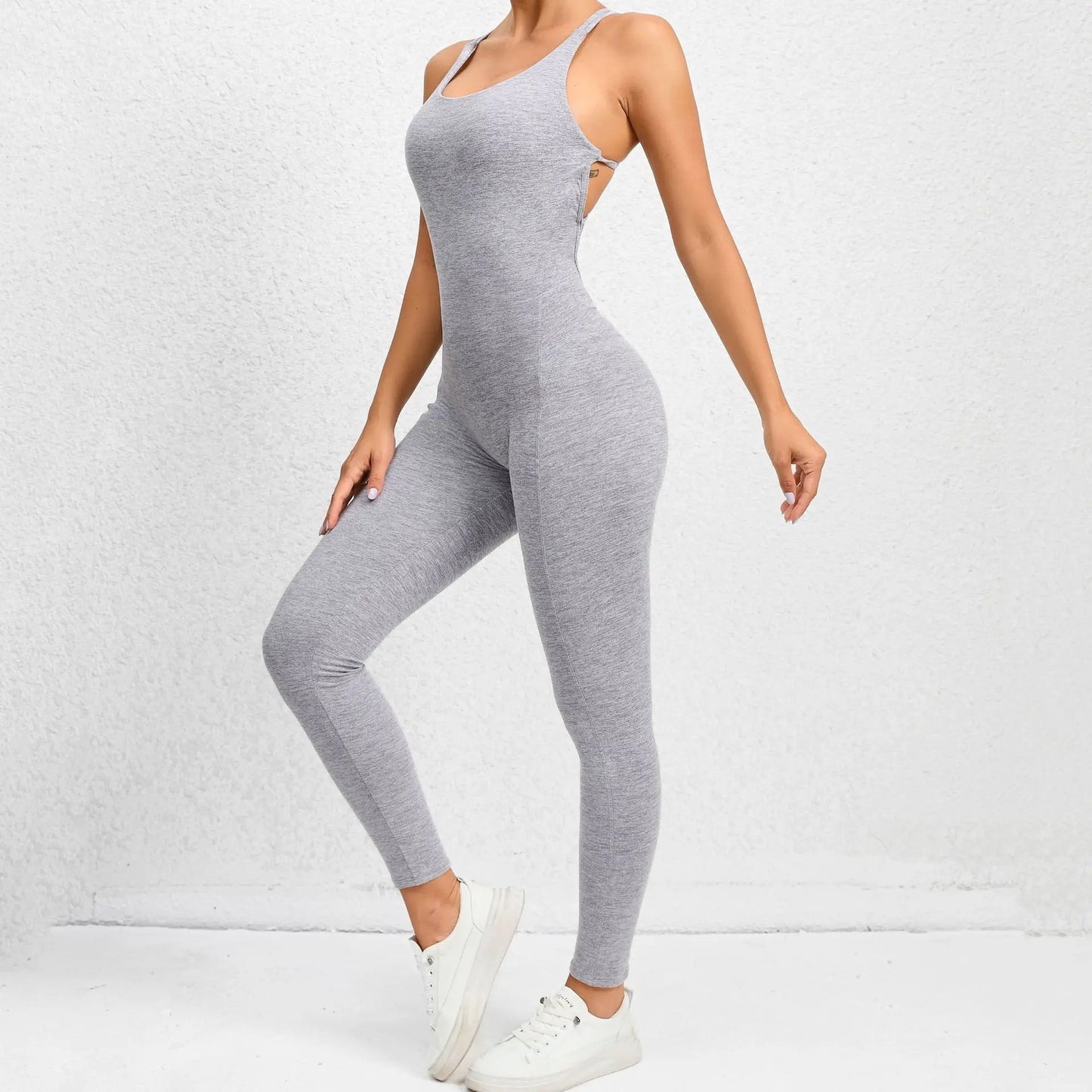 Women’s Sleeveless Fitness Jumpsuit – Backless Slim Sportswear for Gym and Yoga