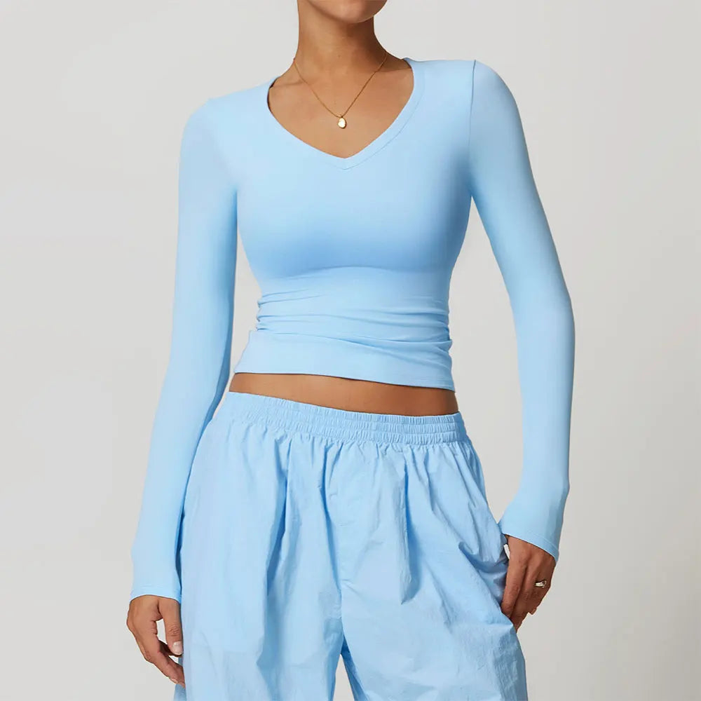 Women’s Long Sleeve Yoga Crop Top – Quick Dry Slim Fit Fitness Shirt