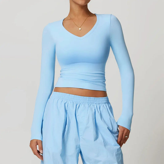 Women’s Long Sleeve Yoga Crop Top – Quick Dry Slim Fit Fitness Shirt