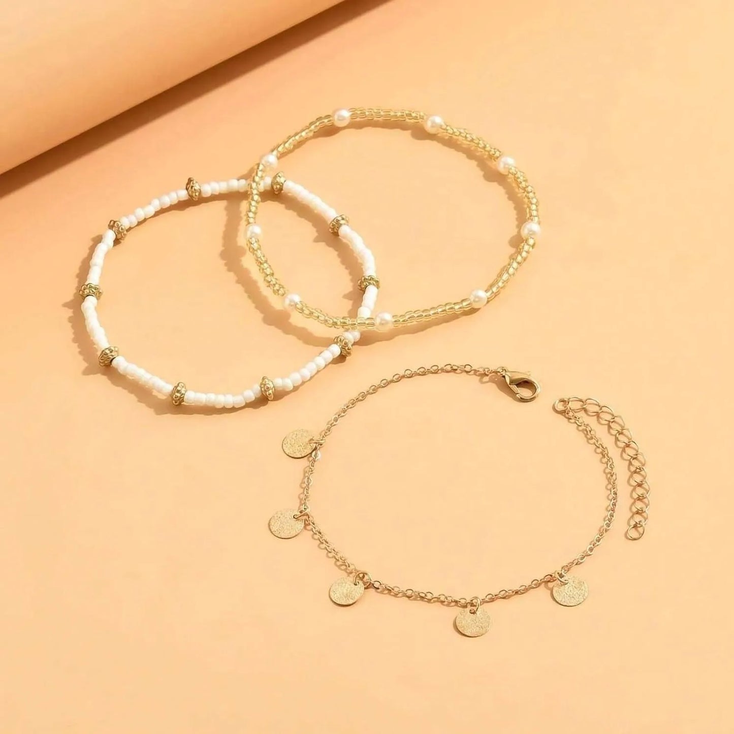 Boho Shell & Pearl Anklet Set – Gold Plated