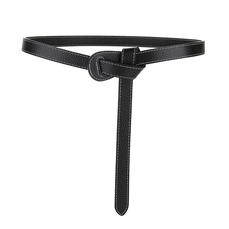 Double-Knotted Thin Leather Belt for Women