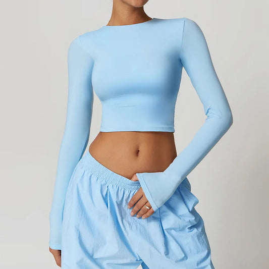 Women’s Long Sleeve Crop Top – Quick Dry Yoga & Gym Sportswear