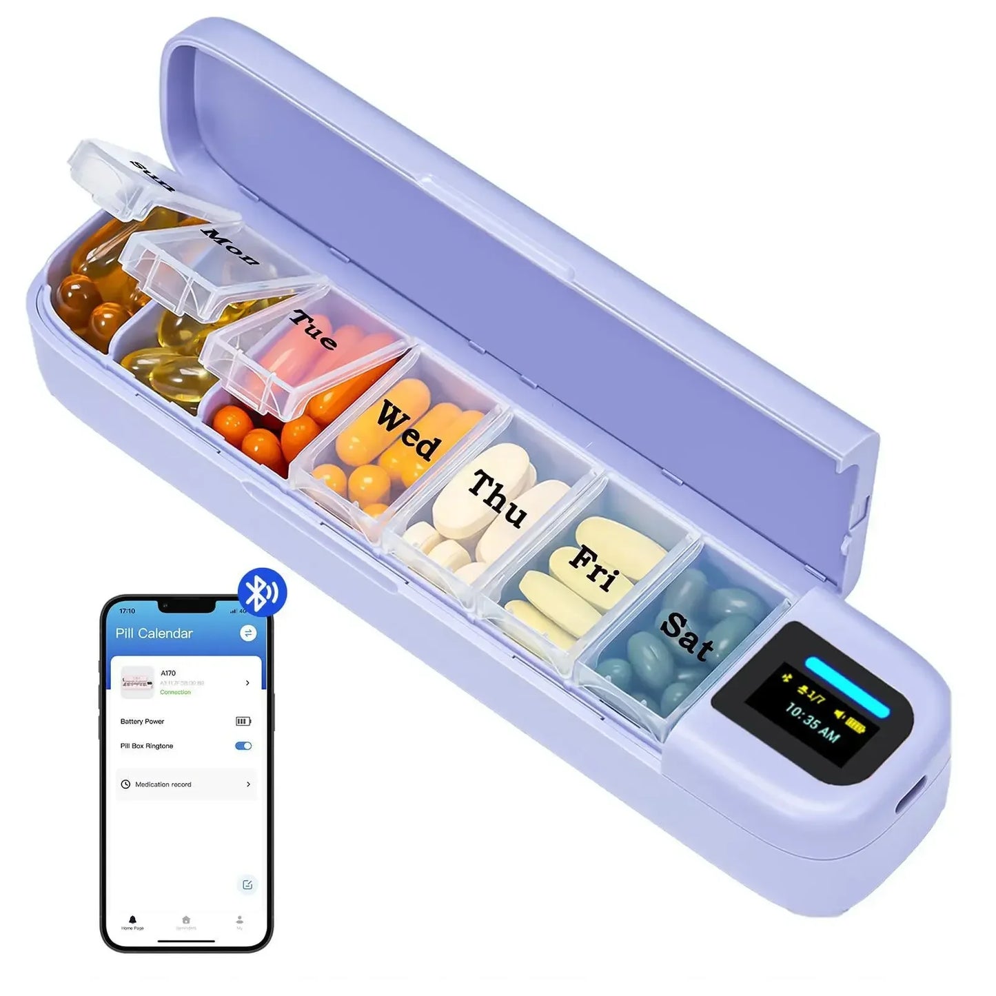 Smart Bluetooth Pill Organizer – Weekly Electronic Medicine Box with Timer and App Reminder