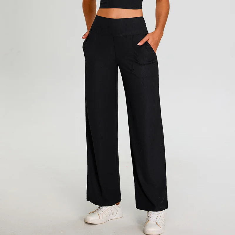 Ribbed High-Waist Straight-Leg Yoga Pants