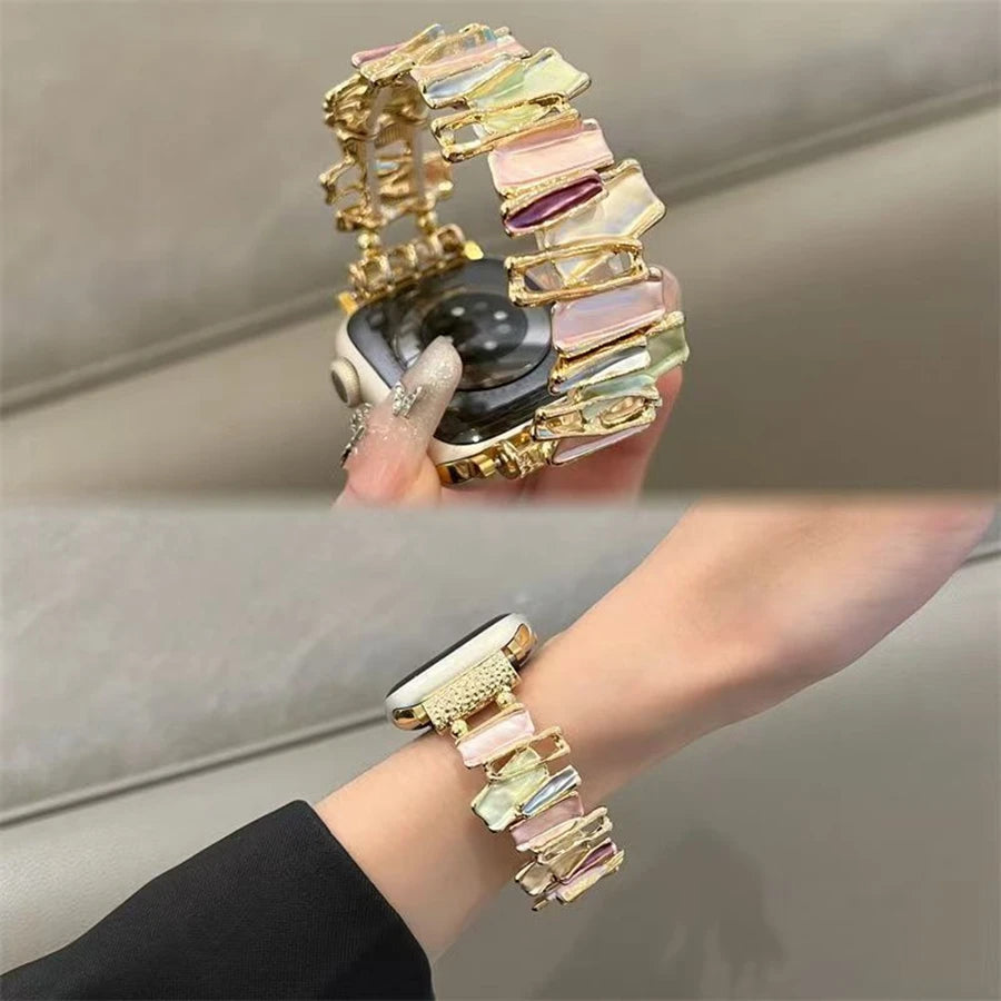 Luxury Crystal Elastic Apple Watch Band – Shiny Rhinestone Stretch Bracelet Strap