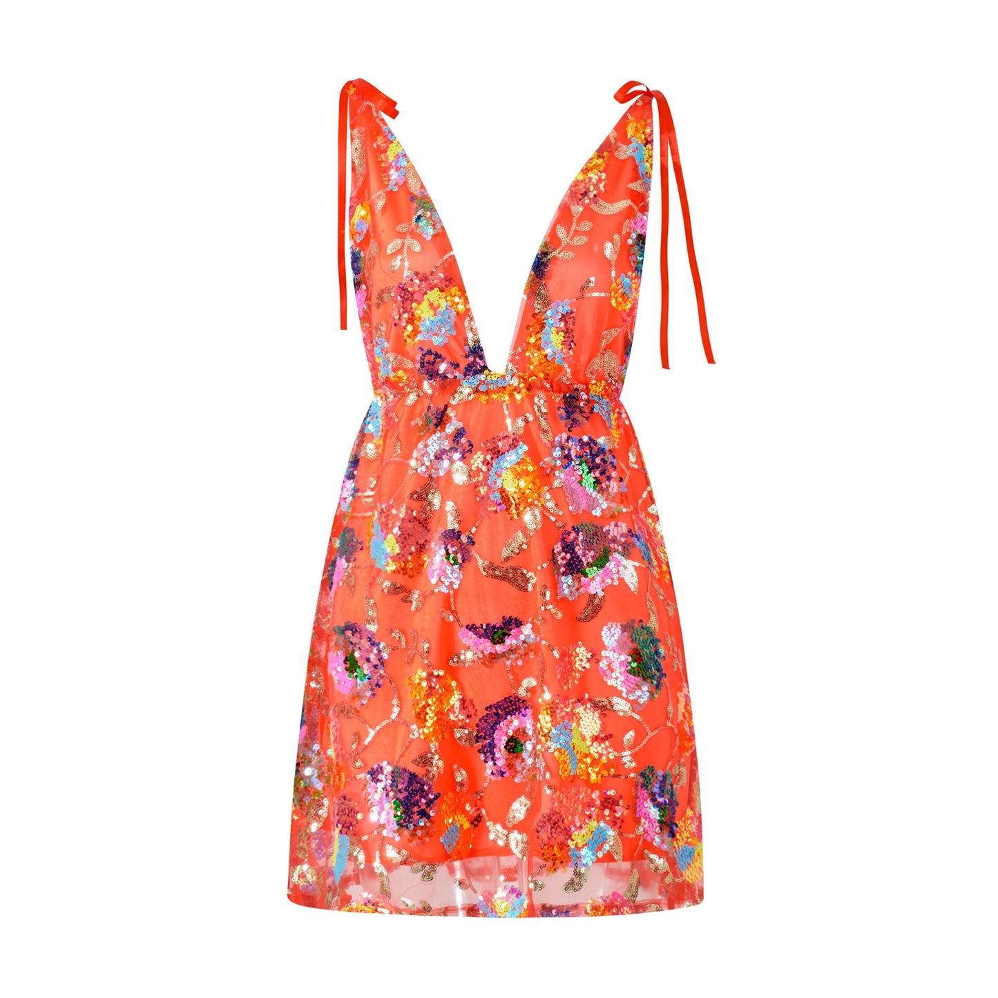 Sparkly Floral Sequin Mini Dress – Backless Summer Partywear
