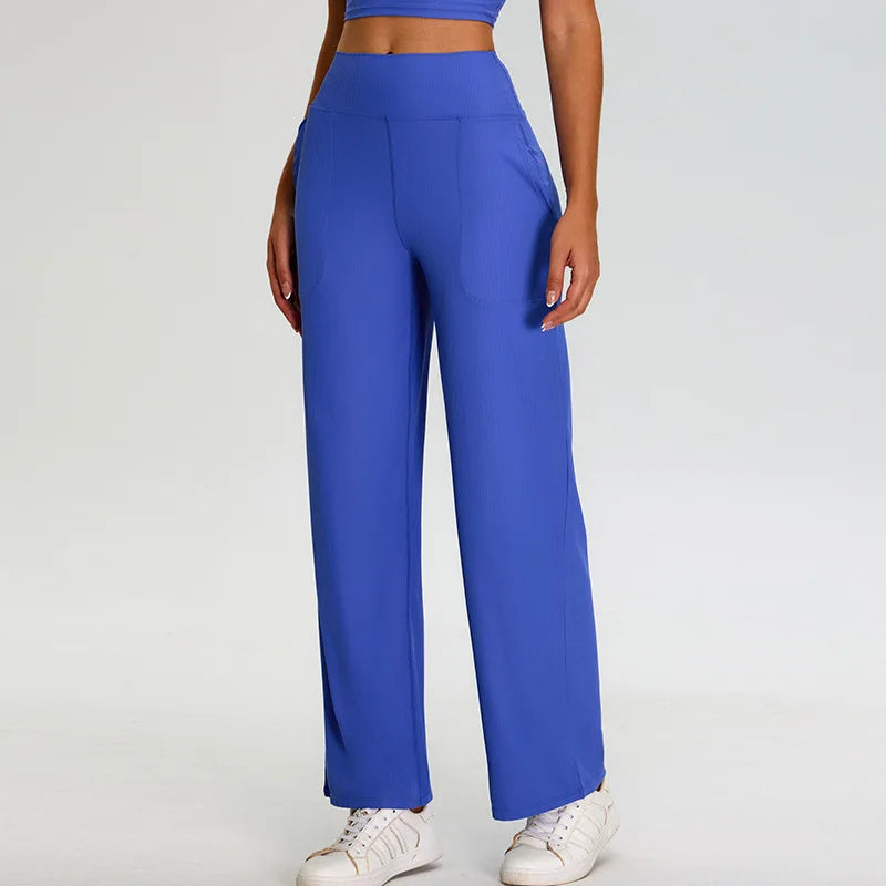 Ribbed High-Waist Straight-Leg Yoga Pants