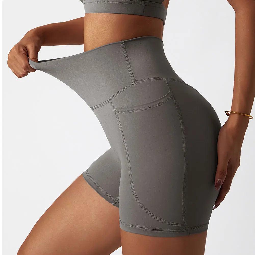High-Waist Summer Gym Shorts with Pockets – Multi Colors