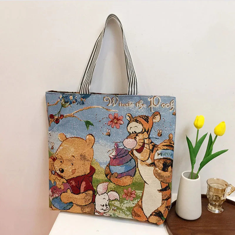 Stitch Canvas Shoulder Bag – Retro Disney Cartoon Tote for Shopping & Storage