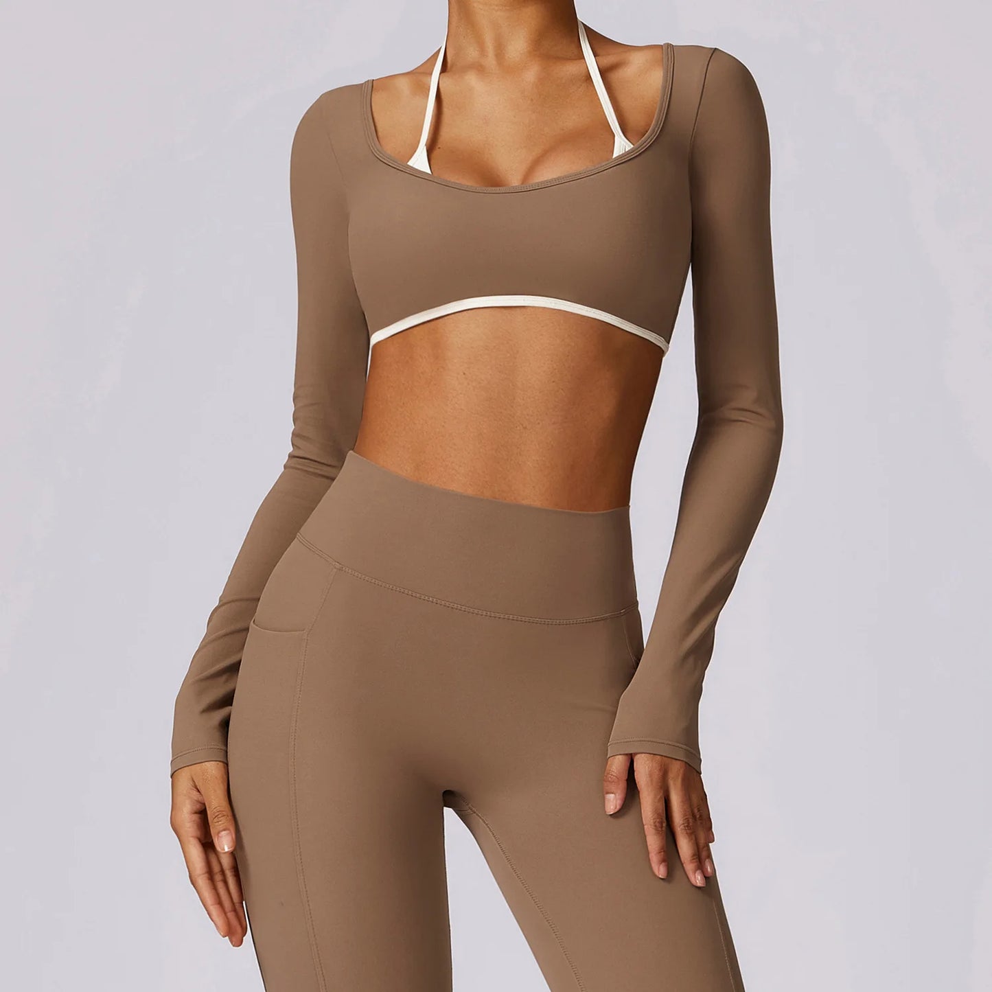 Long Sleeve Hollow-Back Yoga Top – Dry Fit Elastic Fitness Shirt