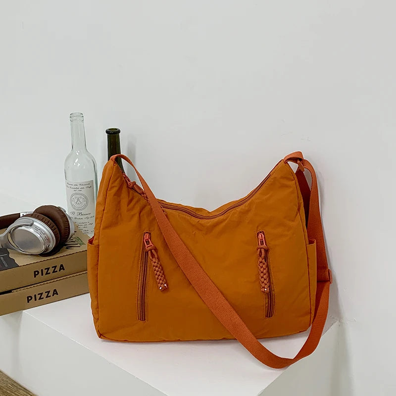 Trendy Women’s Large Crossbody Fabric Bag – Solid Color Student Style Shoulder Tote