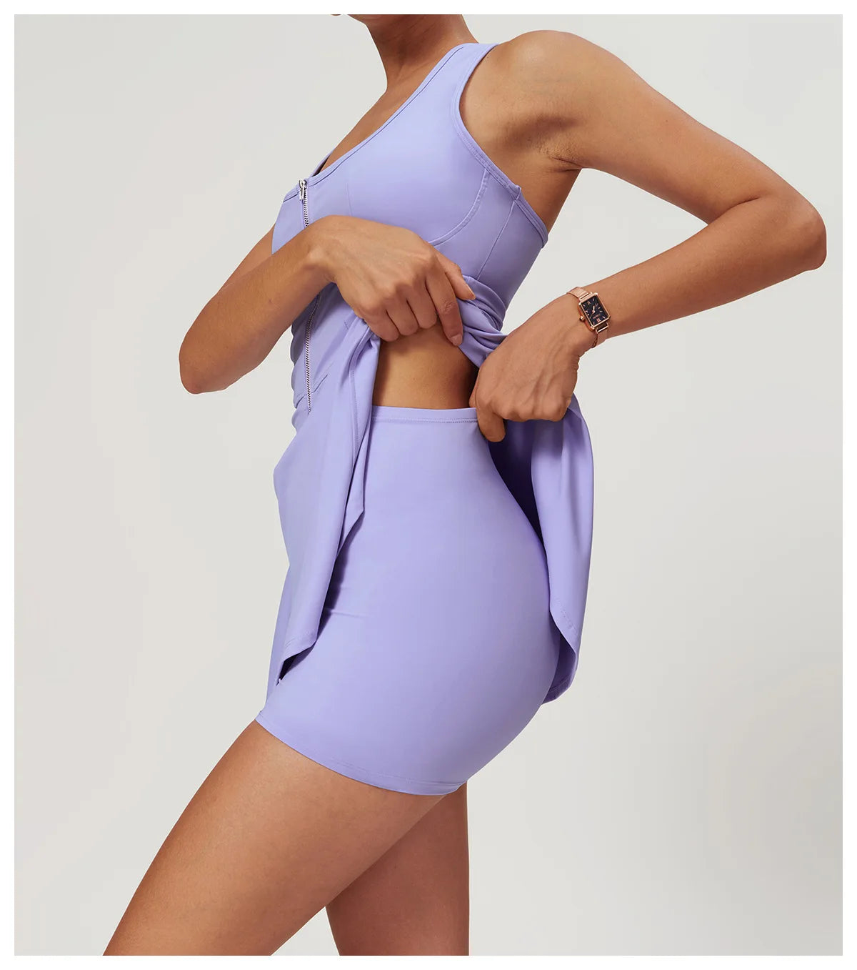 Women’s Skirt Jumpsuit Bodysuit – Zipper Front One-Piece Activewear