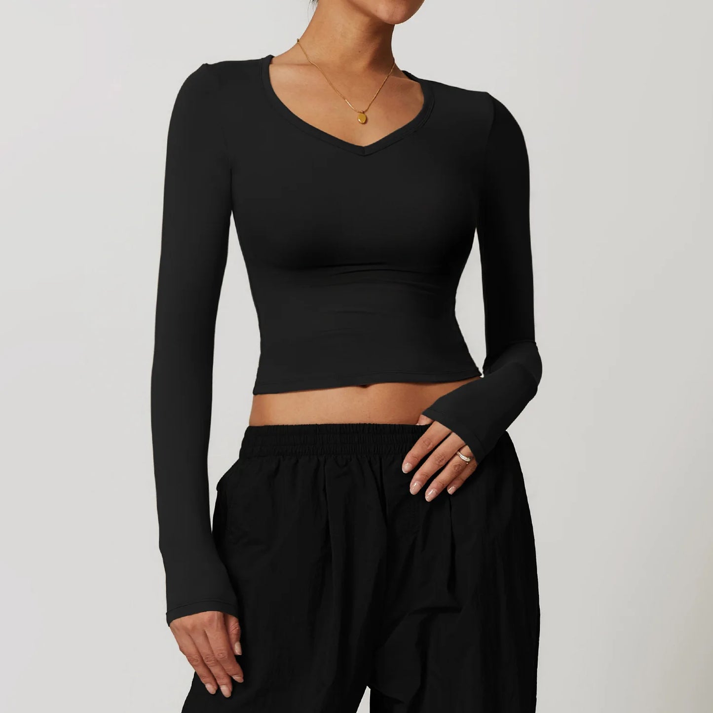 Women’s Long Sleeve Yoga Crop Top – Quick Dry Slim Fit Fitness Shirt