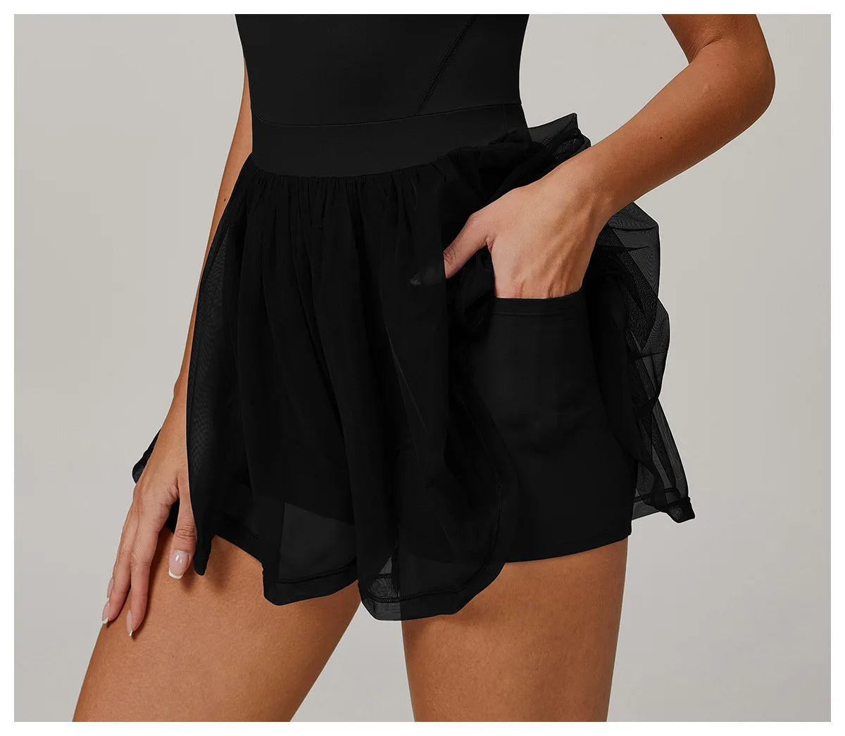 Women's One-Piece Sports Jumpsuit with Skirt – Gym & Yoga Outfit
