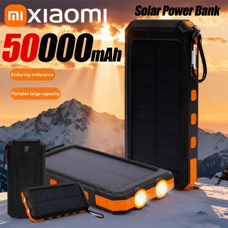 Solar Power Bank 50000mAh – Waterproof Fast-Charge Portable Charger with LED Flashlight