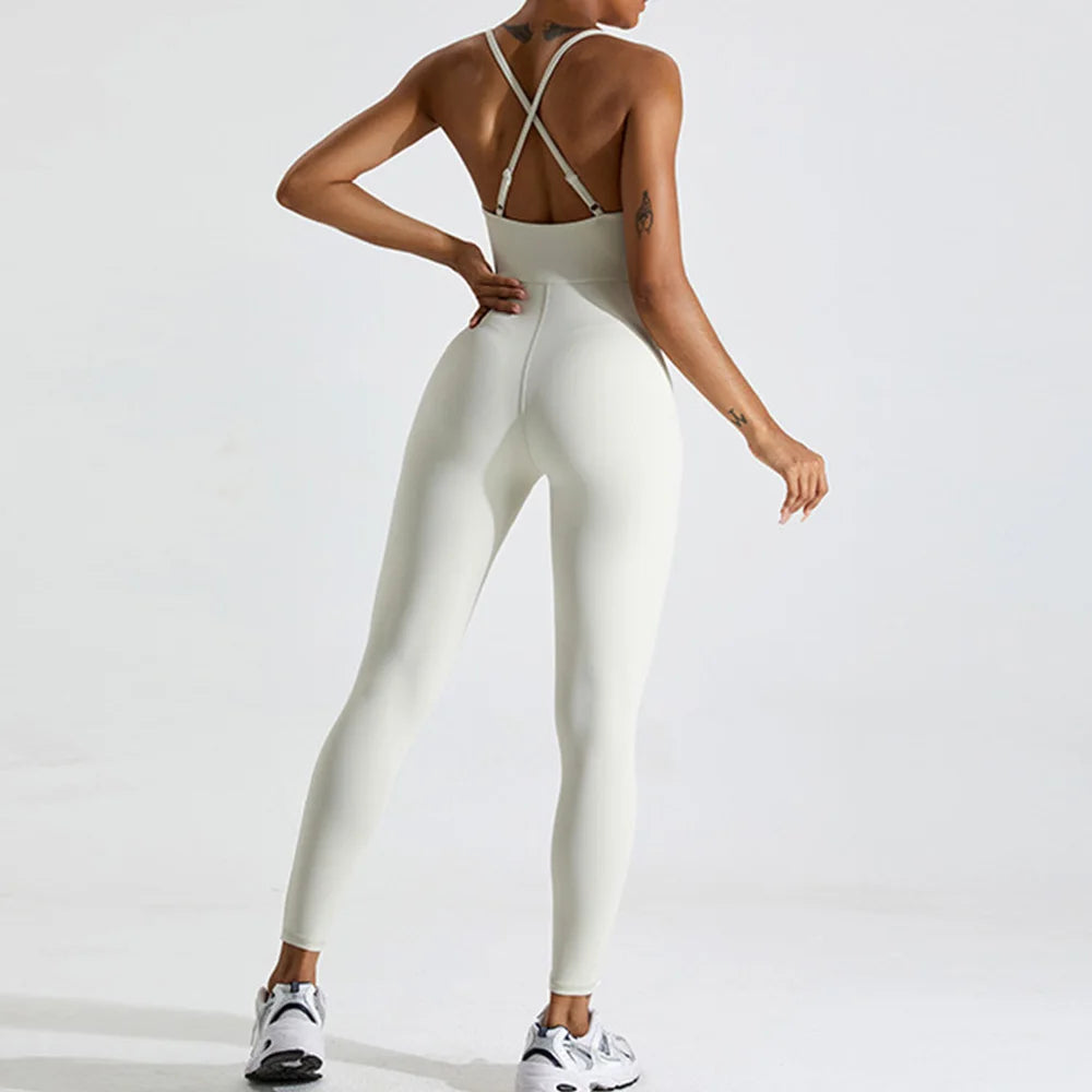Women's Open Back Yoga Jumpsuit – One-Piece Activewear for Fitness and Gym