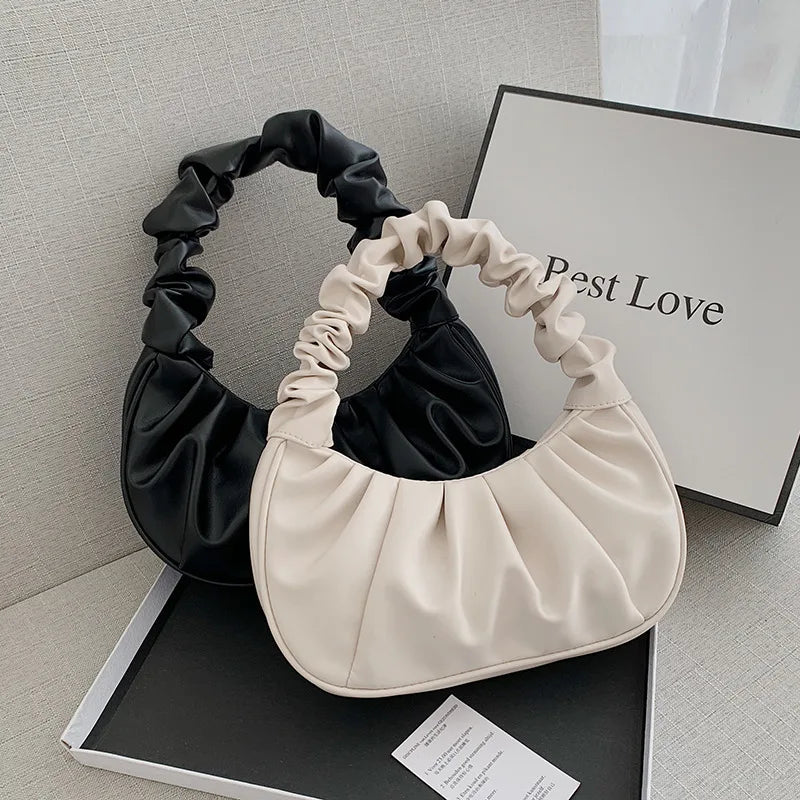 Elegant Women’s Shoulder Bag – Pleated Cloud Design