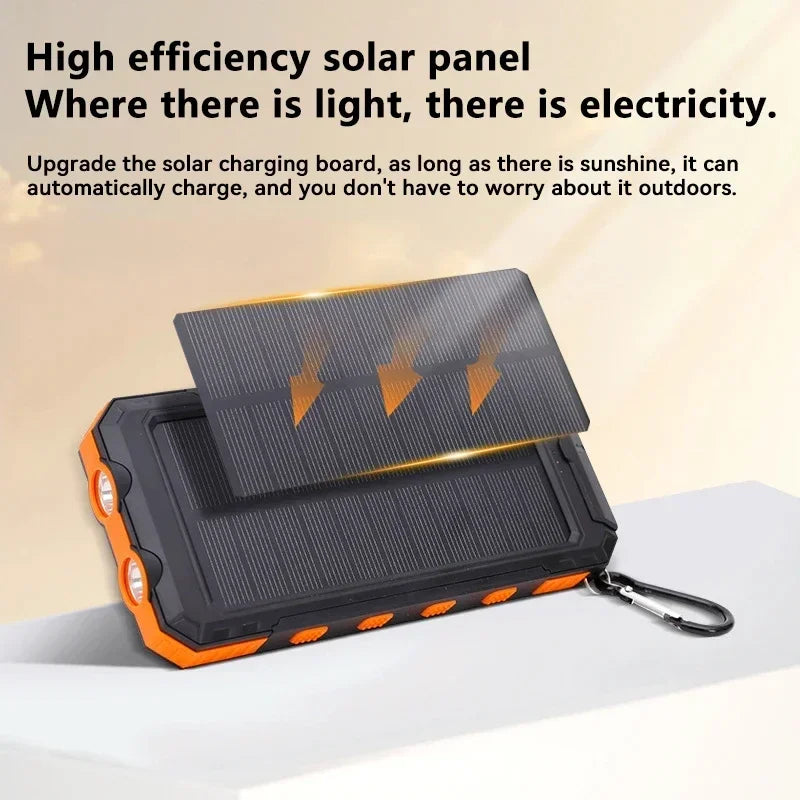 Solar Power Bank 50000mAh – Waterproof Fast-Charge Portable Charger with LED Flashlight