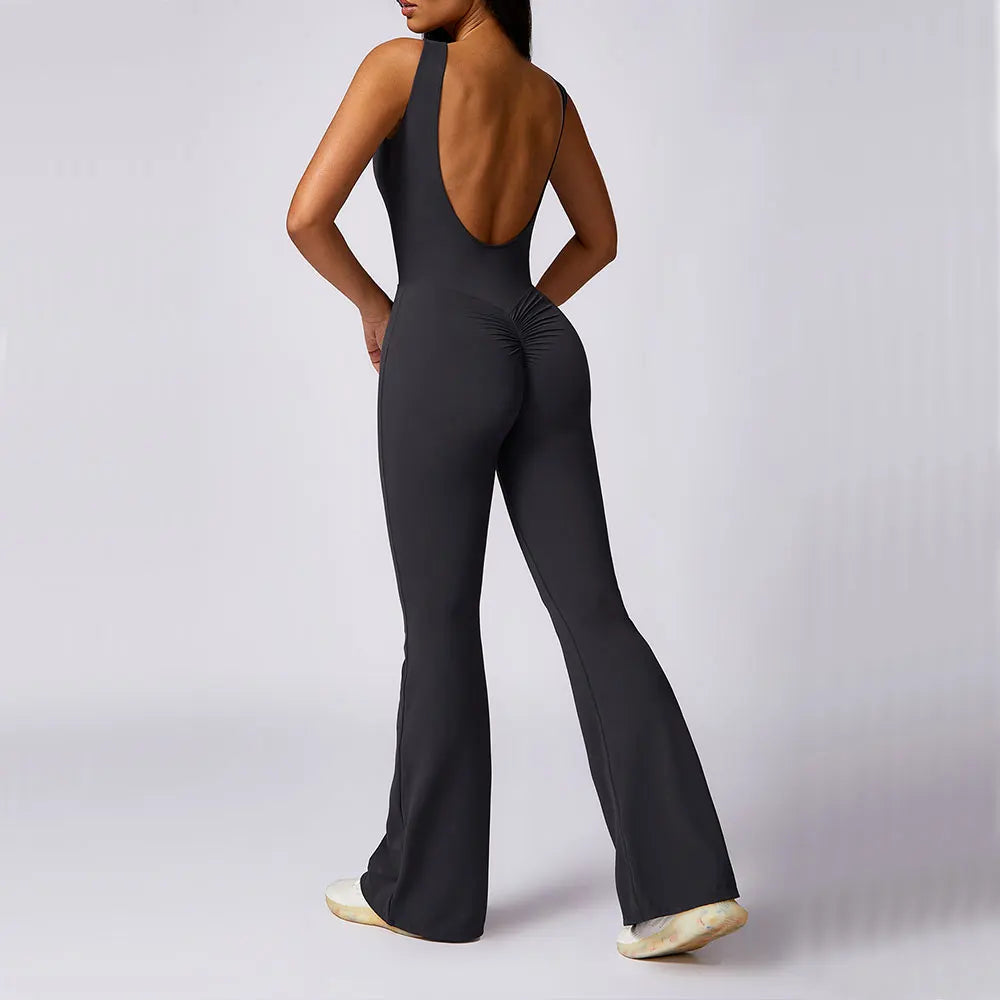 Women's Scrunch Butt Yoga Jumpsuit – Wide-Leg Stretch Bodysuit for Training