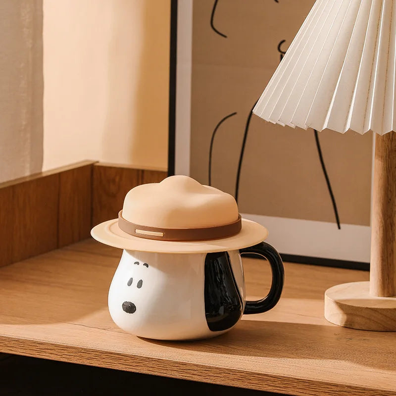 500ml Snoopy Ceramic Mug with Straw Hat Lid