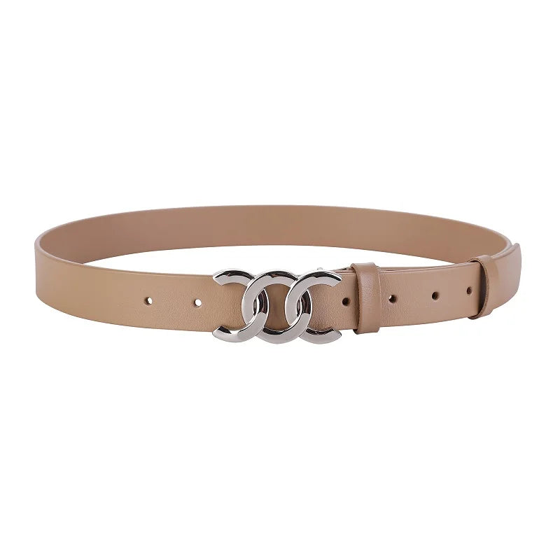 Luxury Leather Belt with Metal Buckle for Women